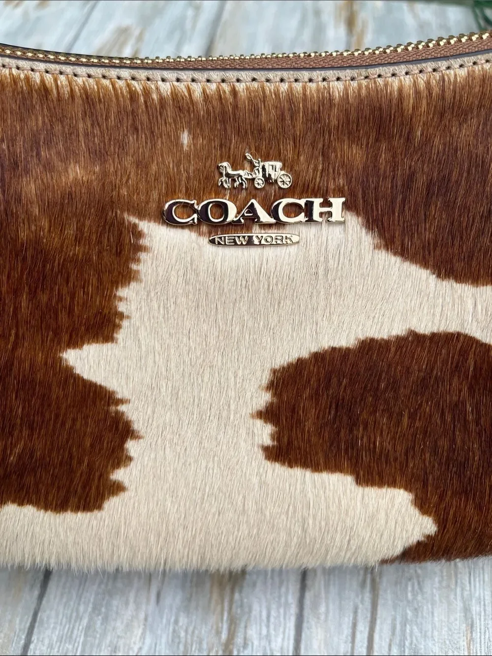 Coach Teri Shoulder Bag In Haircalf With Cow Print Purse